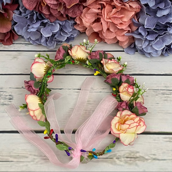 Bohemian Pink & Purple Rose Crown Hair Wreath - Picture 11 of 12